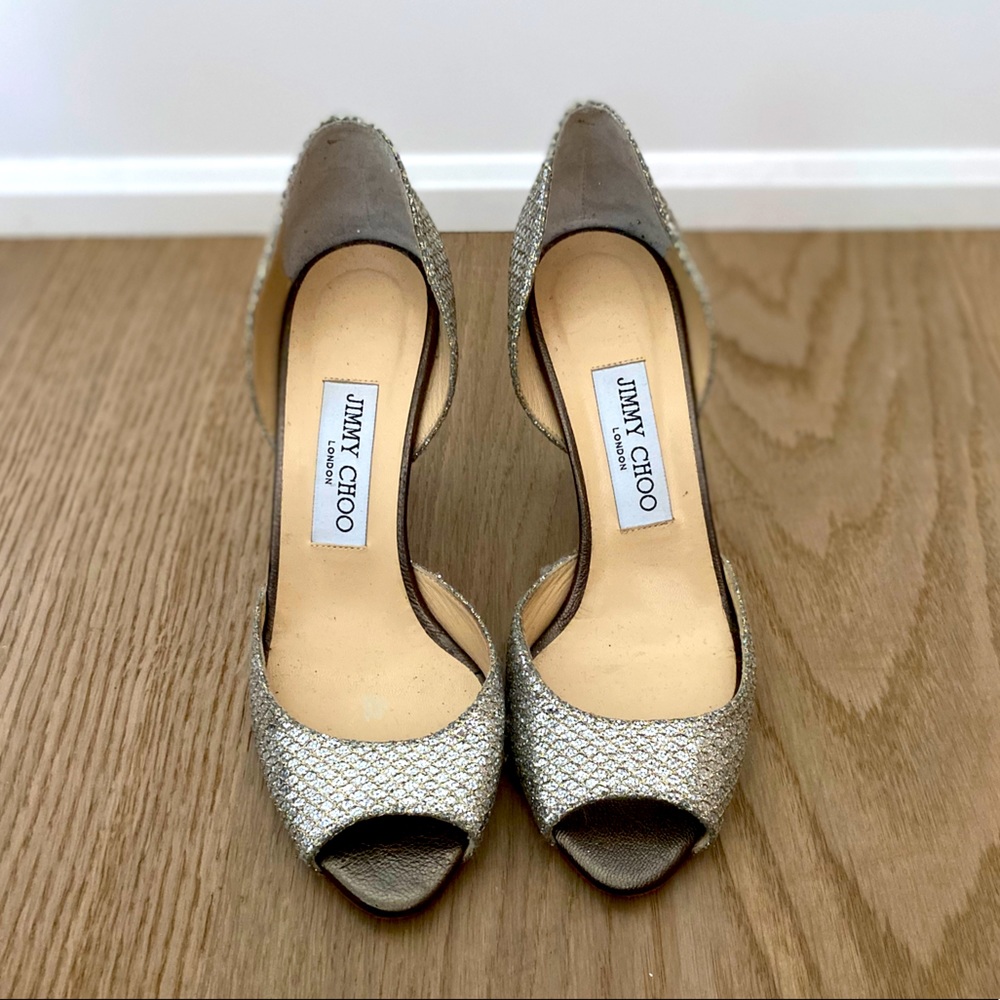 Jimmy Choo D’orsay glitter open-toe heels sale or trade